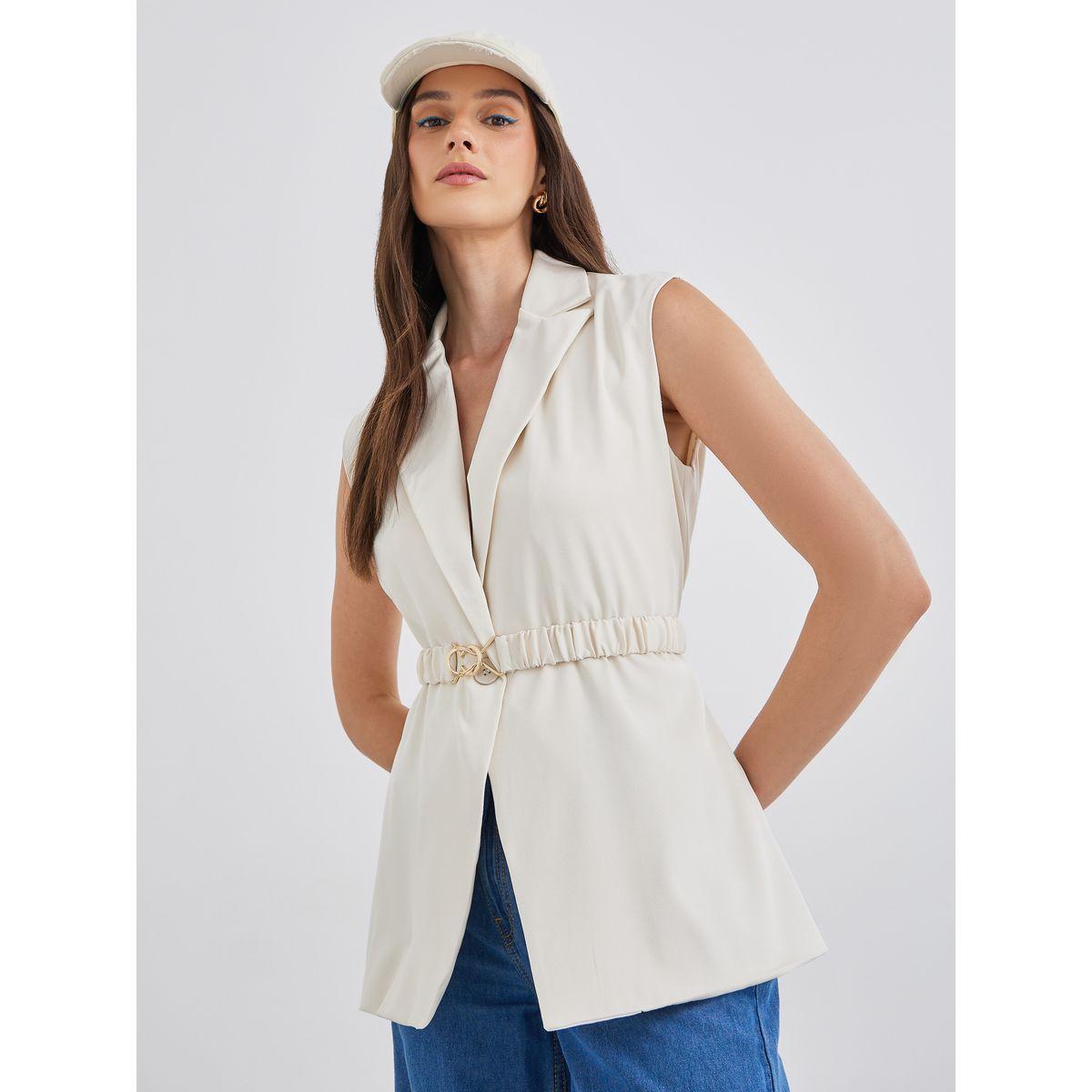بليزر طويل بدون أكمام مع تفاصيل حزام-women-clothing-coatsandjackets-blazers-image-1
