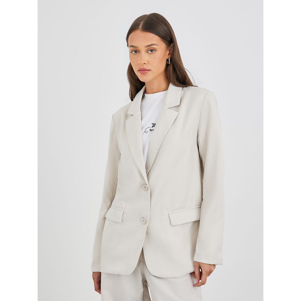 Styli Women Cream Regular Fit Regular Length Linen Look Blazer-women-clothing-coatsandjackets-blazers-image-3
