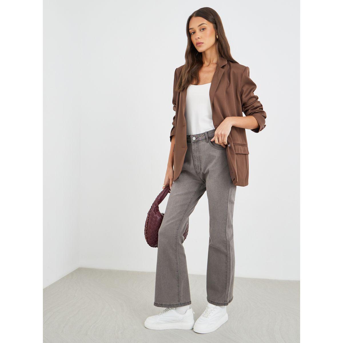Styli Women Brown Solid Oversized Longline Single Breasted Blazer-women-clothing-coatsandjackets-blazers-image-2
