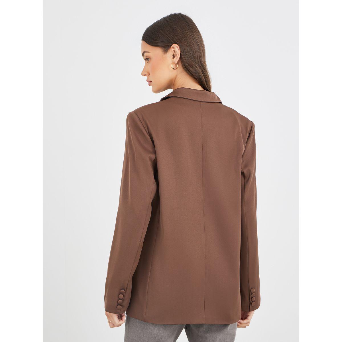 Styli Women Brown Solid Oversized Longline Single Breasted Blazer-women-clothing-coatsandjackets-blazers-image-5