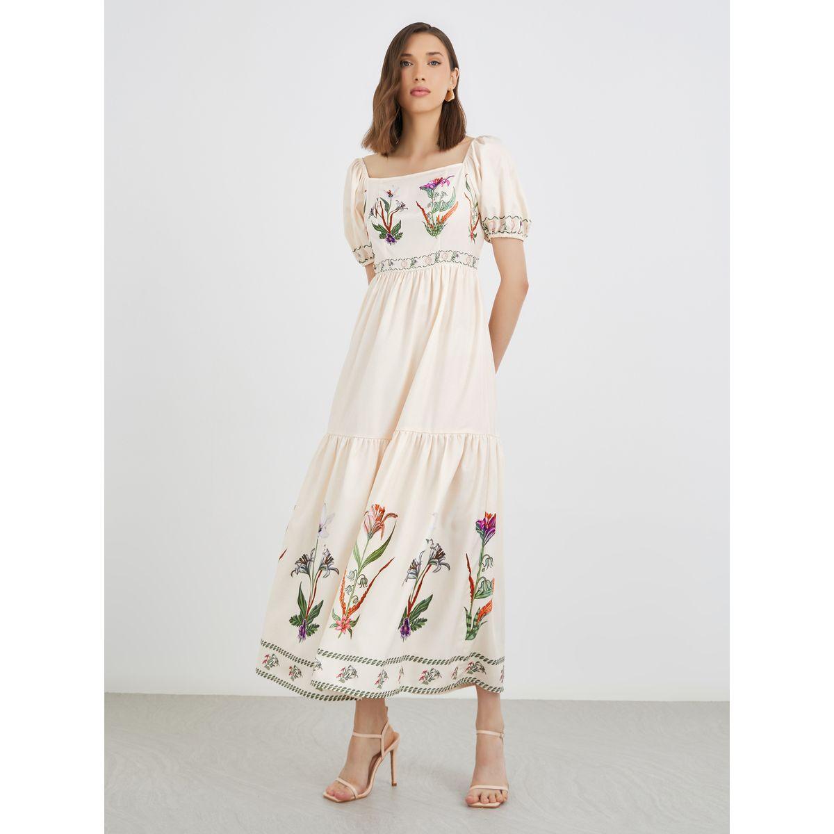 Styli Floral Print Puff Sleeve Square Neck Midi Dress-women-clothing-dresses-image-2