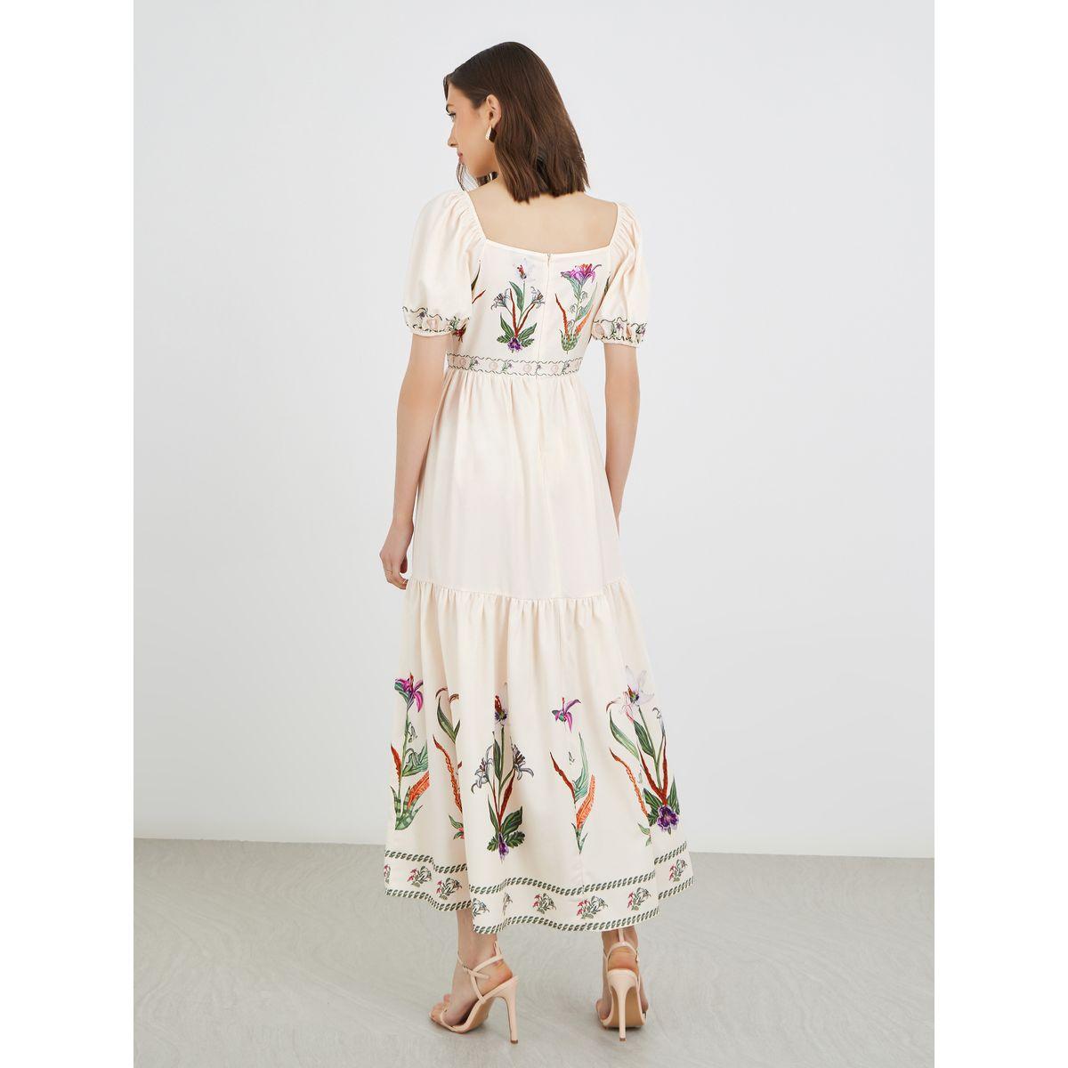 Styli Floral Print Puff Sleeve Square Neck Midi Dress-women-clothing-dresses-image-5