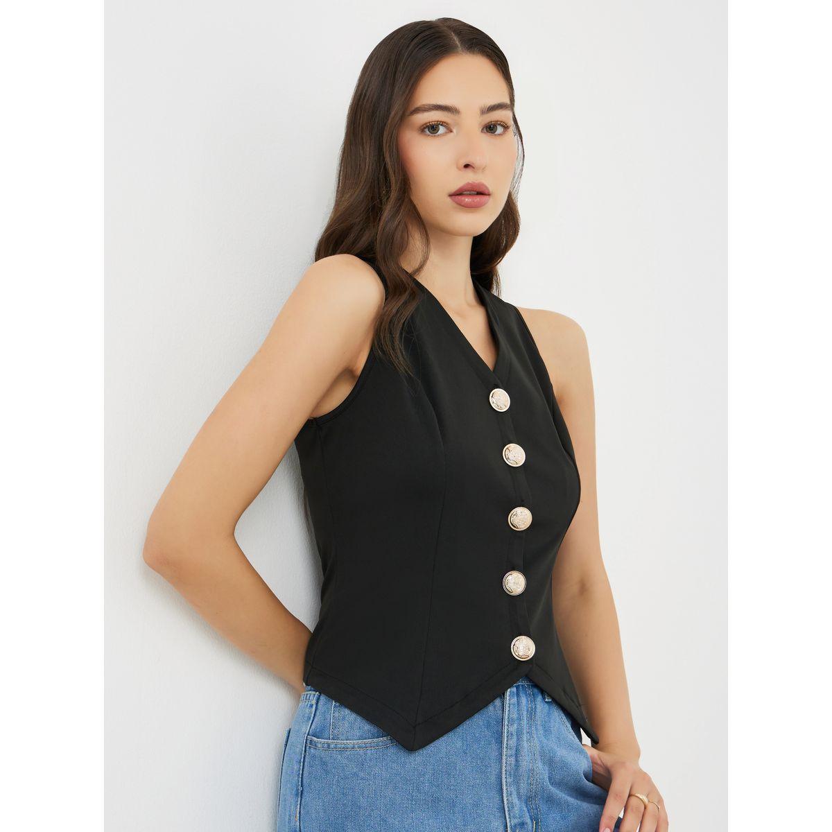 Styli Solid Sleeveless V-Neck Blouse-women-clothing-shirtsandblouses-blouses-image-1