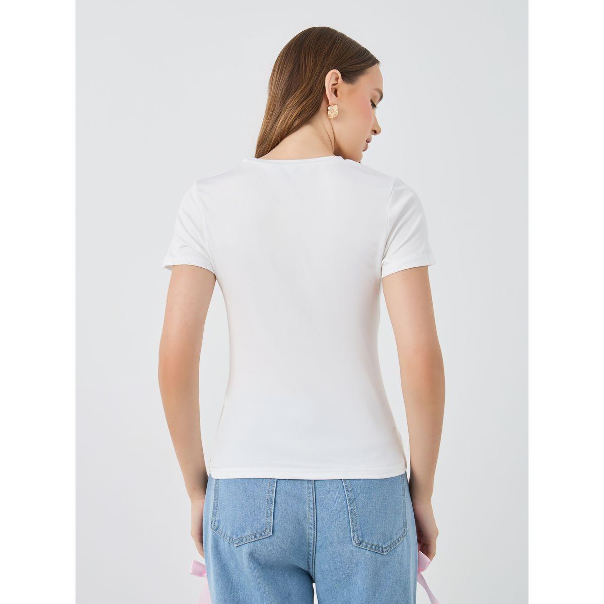 Styli Solid Ruched Detail Short Sleeve T-Shirt-women-clothing-tshirts-image-4