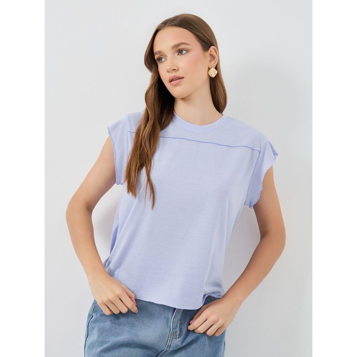 Styli Solid Round Neck Regular Fit T-Shirt-women-clothing-tshirts-image-1