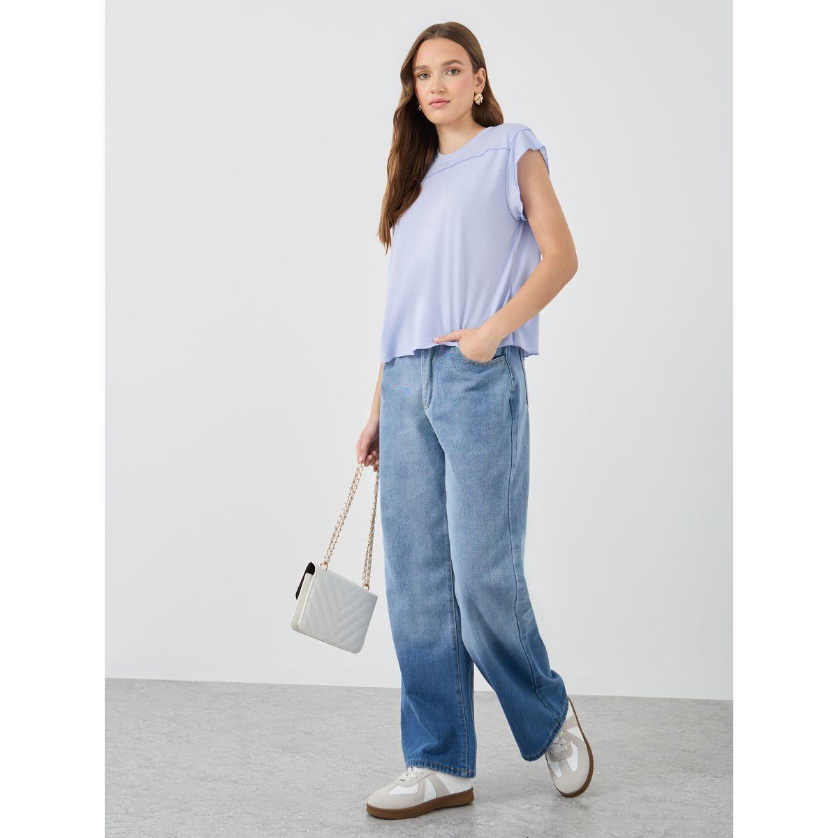 Styli Solid Round Neck Regular Fit T-Shirt-women-clothing-tshirts-image-2