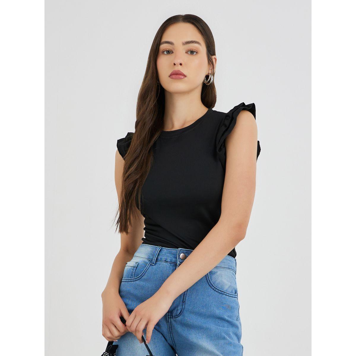 Styli Ruffled Sleeve Round Neck T-Shirt-women-clothing-tshirts-image-1