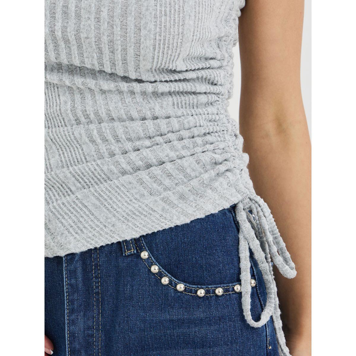 Styli Grey Knitted Sleeveless Top with Ruched Detail-women-clothing-tshirts-image-4