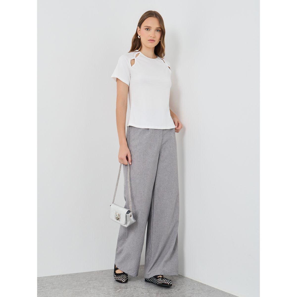 Styli Solid Round Neck T-Shirt with Cut-Out Detail-women-clothing-tshirts-image-2