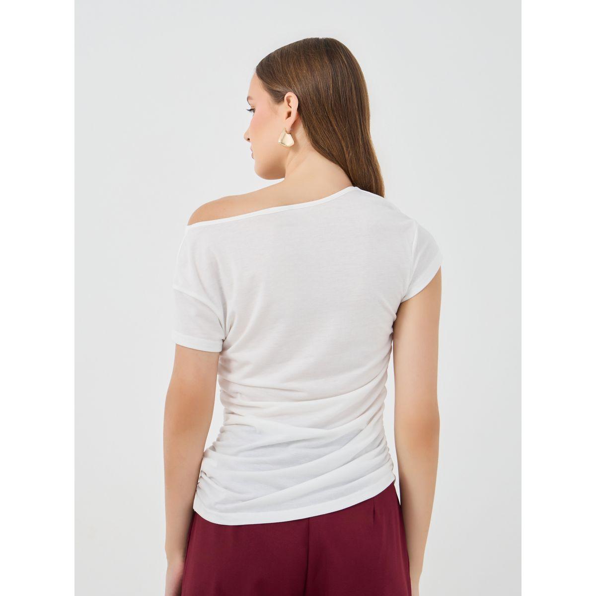 Styli Solid Off Shoulder T-Shirt with Gathered Detail-women-clothing-tshirts-image-4
