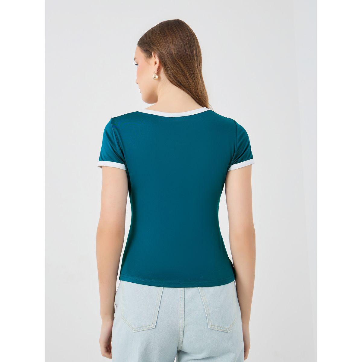 Styli Solid V-Neck Short Sleeve T-Shirt-women-clothing-tshirts-image-4