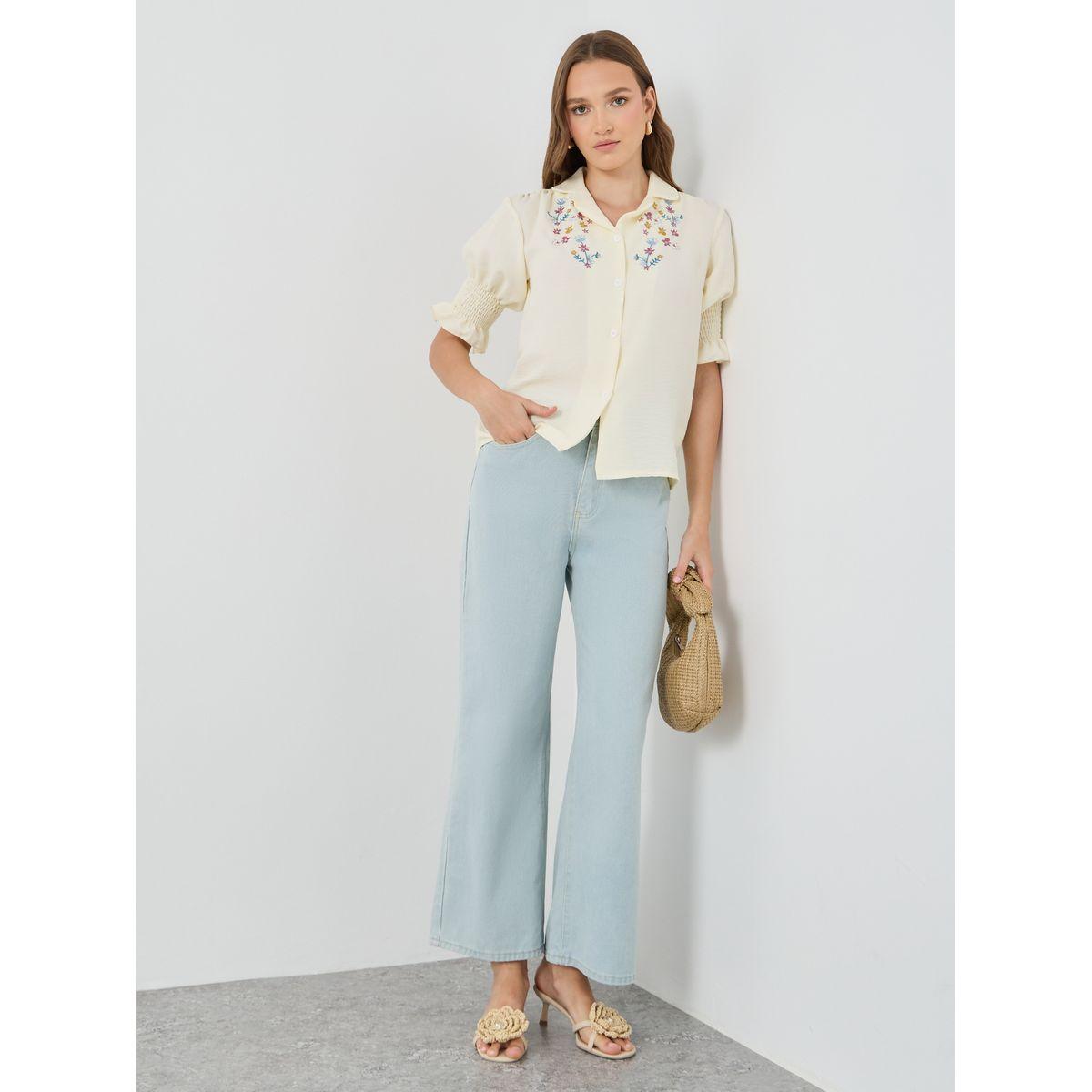 Styli Solid Mid Rise Wide Leg Jeans-women-clothing-bottoms-jeans-image-1