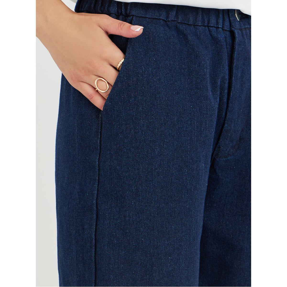 Styli Solid Wide Leg Elastic Waistband Jeans-women-clothing-bottoms-jeans-image-3
