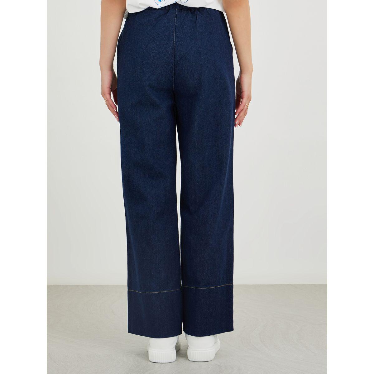 Styli Solid Wide Leg Elastic Waistband Jeans-women-clothing-bottoms-jeans-image-4