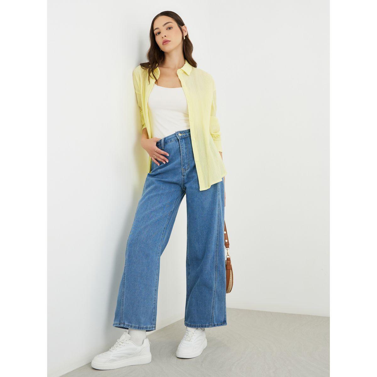 بنطال جينز بخصر متوسط وقصة أرجل واسعة-women-clothing-bottoms-jeans-image-1