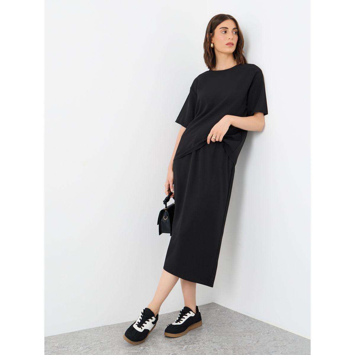Styli Relaxed Fit Solid Top and Midi Skirt Co-Ords-women-clothing-coordsets-image-1