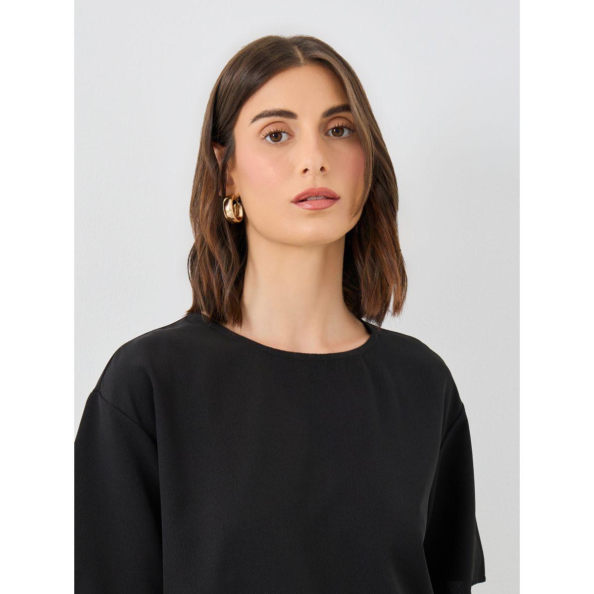 طقم منسق من تنورة ميدي مع قميص سادة بقصة مريحة-women-clothing-coordsets-image-3