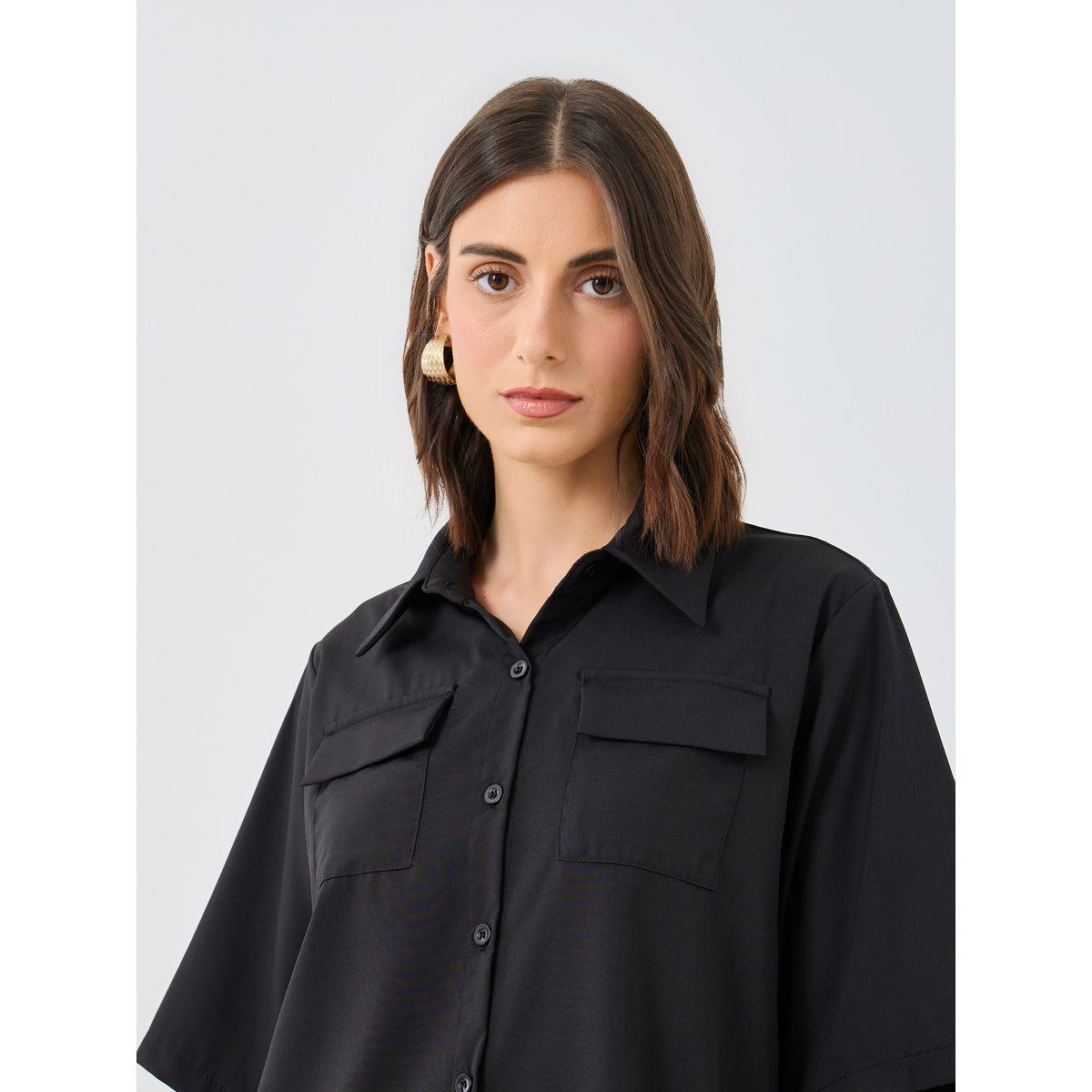 طقم منسق من بنطال مع قميص بأكمام قصيرة وجيب-women-clothing-coordsets-image-3