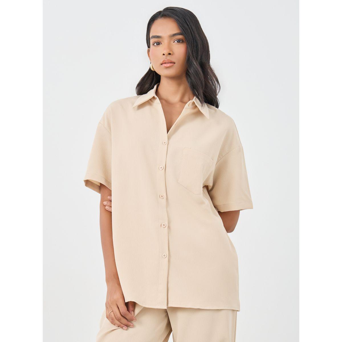 Styli Beige Relaxed Fit Shirt and Pants Co-Ords-women-clothing-coordsets-image-2
