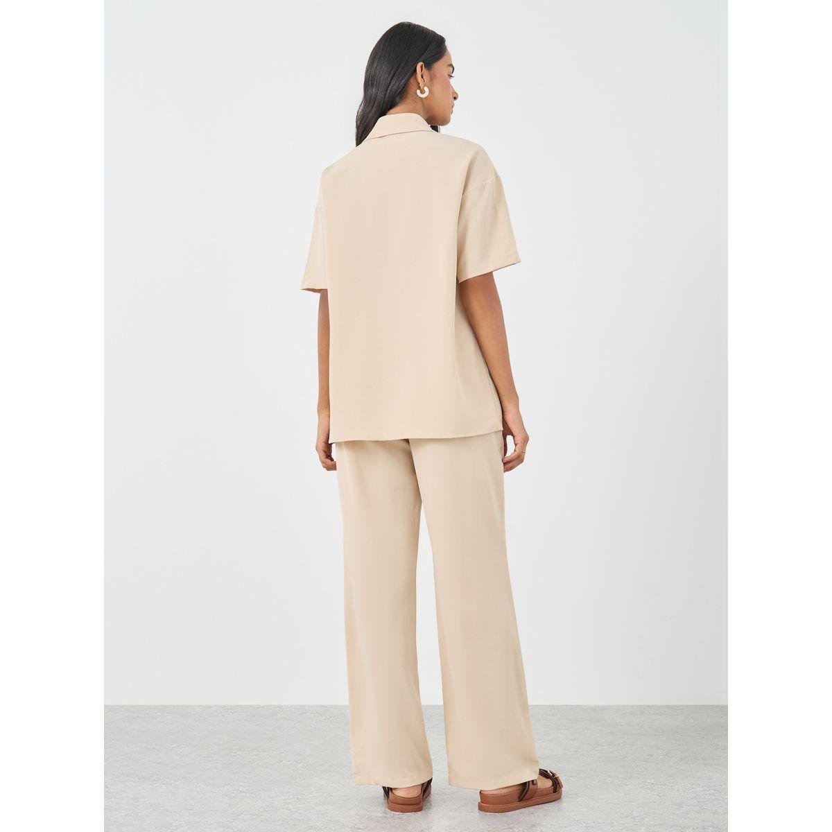 Styli Beige Relaxed Fit Shirt and Pants Co-Ords-women-clothing-coordsets-image-5