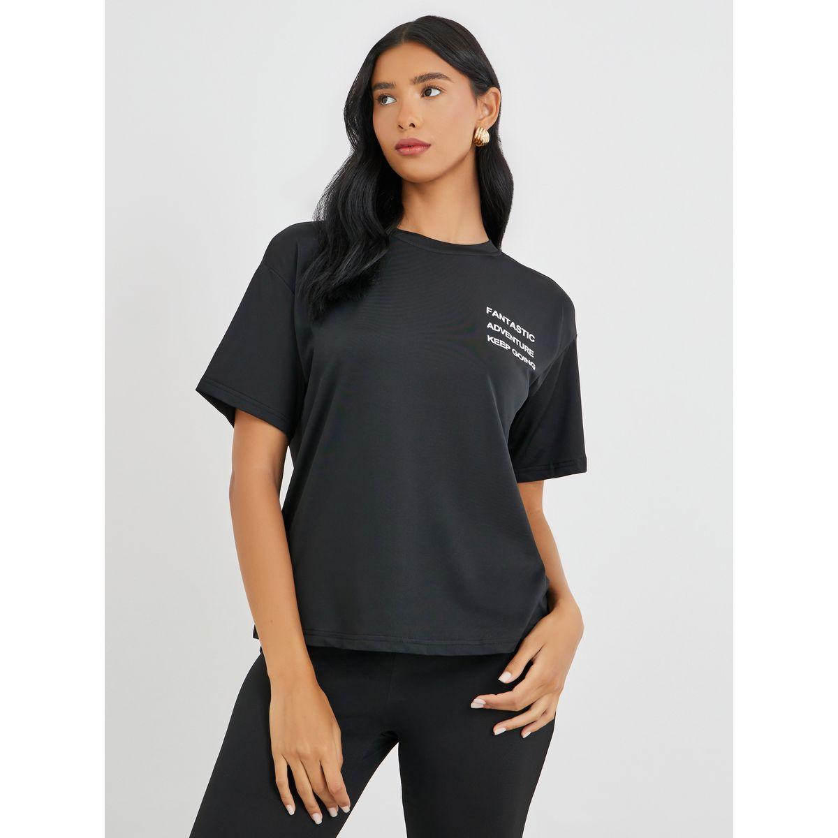 Styli Slogan Printed T-Shirt and Flared Leggings Co-Ords-women-clothing-coordsets-image-2