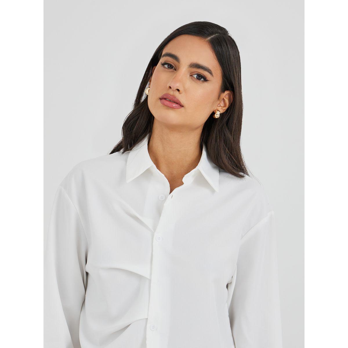 Styli Solid Pleated Buttoned Front Shirt-women-clothing-shirtsandblouses-shirts-image-3