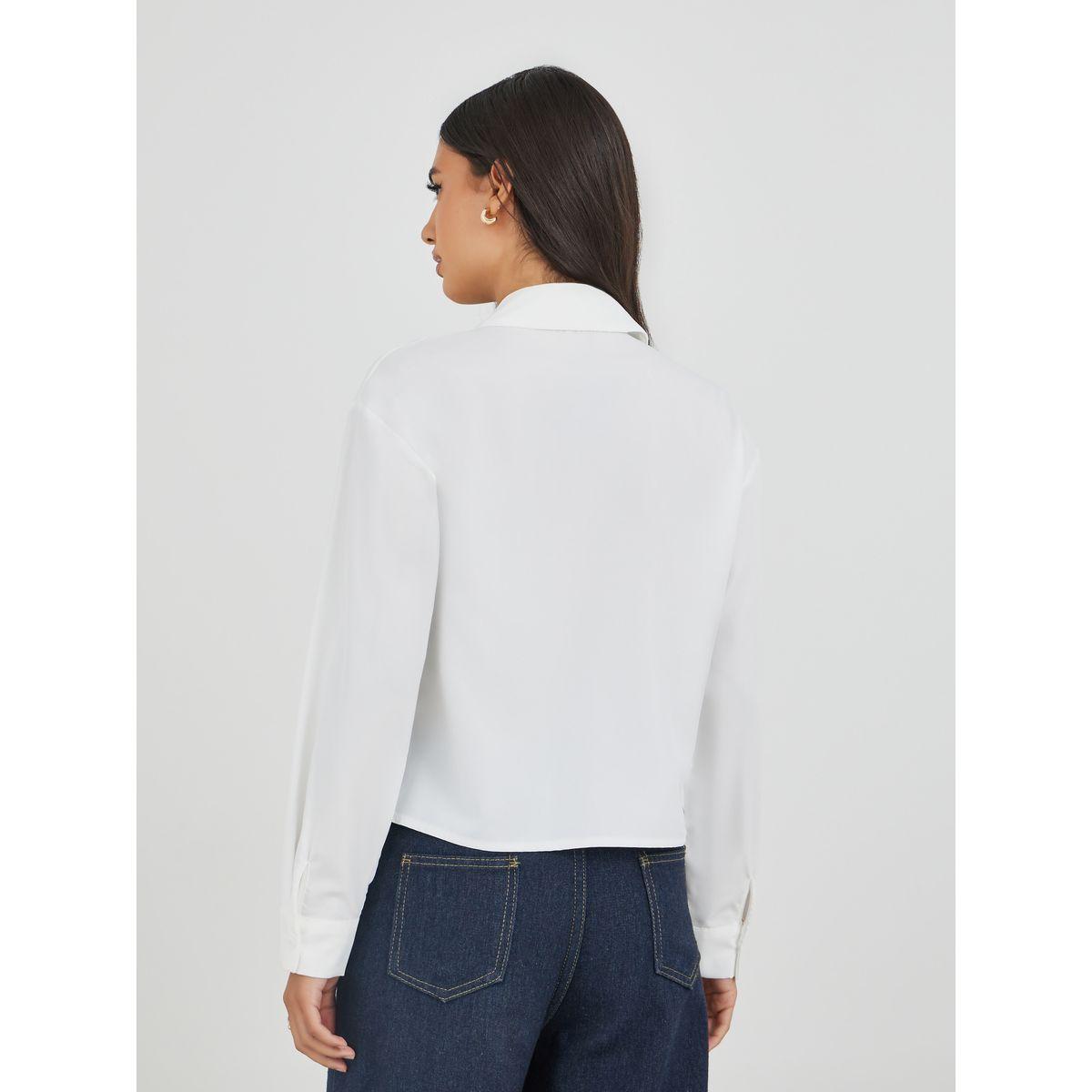 Styli Solid Pleated Buttoned Front Shirt-women-clothing-shirtsandblouses-shirts-image-4