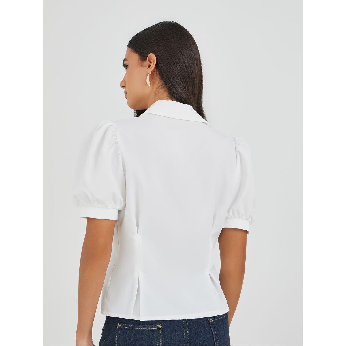 Styli Solid Puff Sleeve Pleated Detail Shirt-women-clothing-shirtsandblouses-shirts-image-4