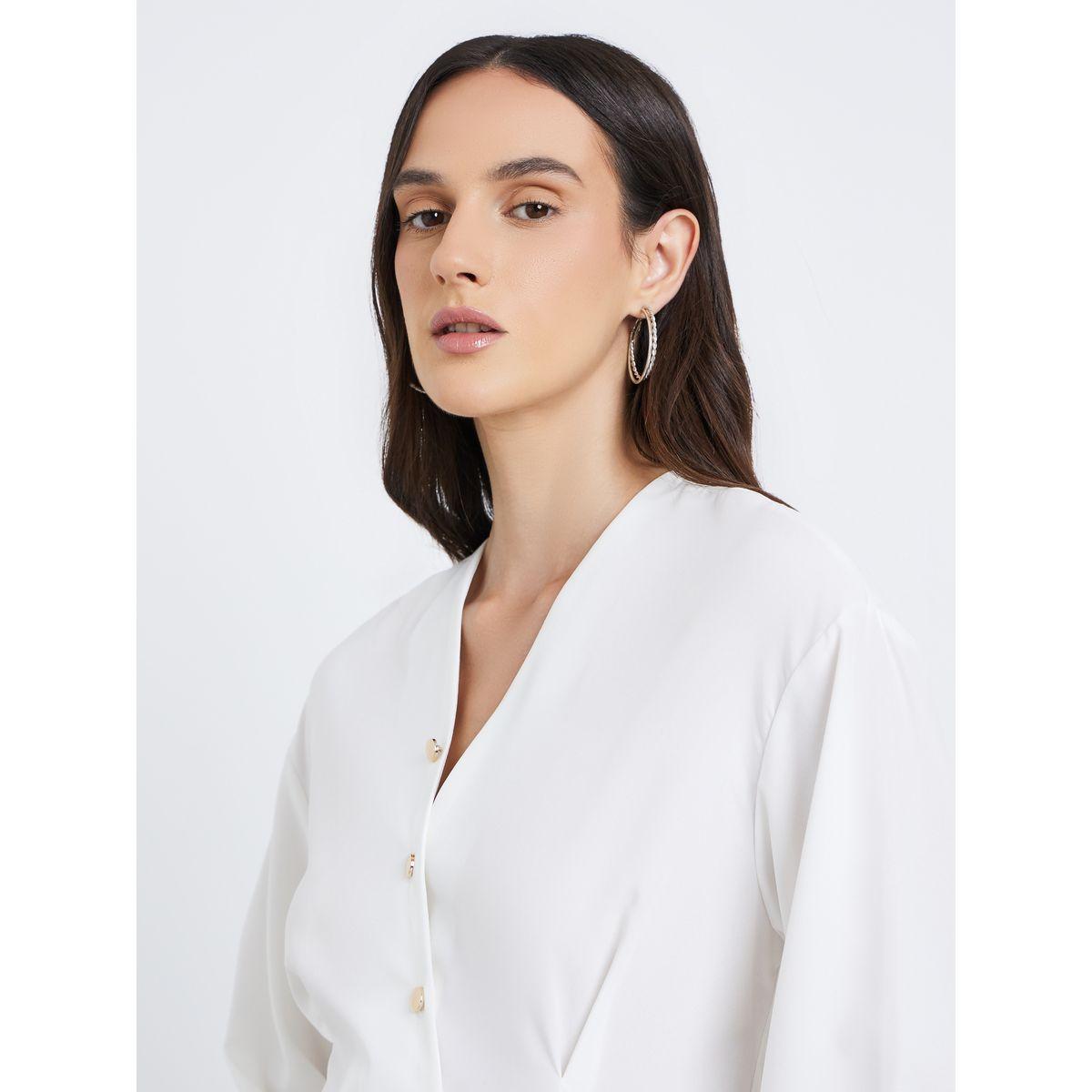 Styli Women White Asymmetrical V Neck Button-Up Shirt-women-clothing-shirtsandblouses-shirts-image-4