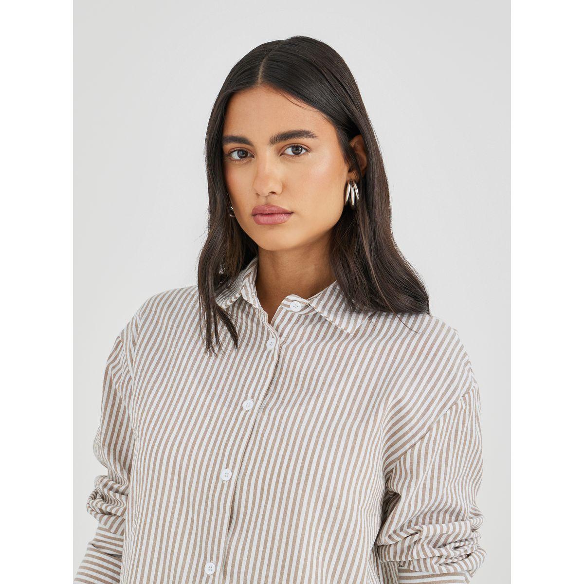 بلوزة مخططة بياقة سبريد وأكمام طويلة-women-clothing-shirtsandblouses-shirts-image-4