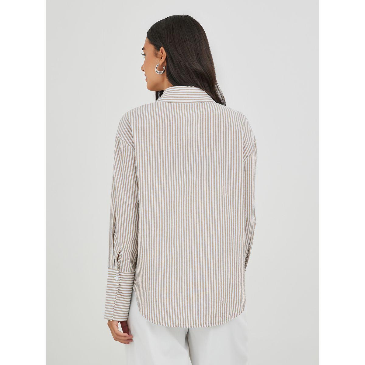 بلوزة مخططة بياقة سبريد وأكمام طويلة-women-clothing-shirtsandblouses-shirts-image-5
