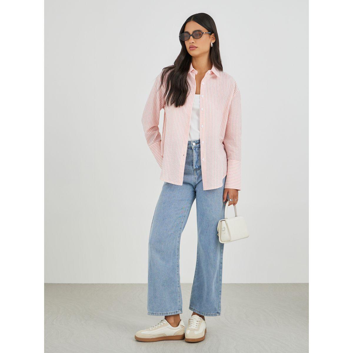 Styli Striped Spread Collar Long Sleeve Shirt-women-clothing-shirtsandblouses-shirts-image-3