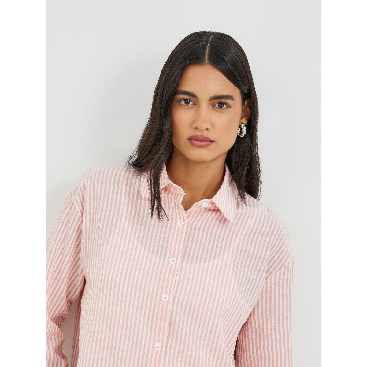 بلوزة مخططة بياقة سبريد وأكمام طويلة-women-clothing-shirtsandblouses-shirts-image-4