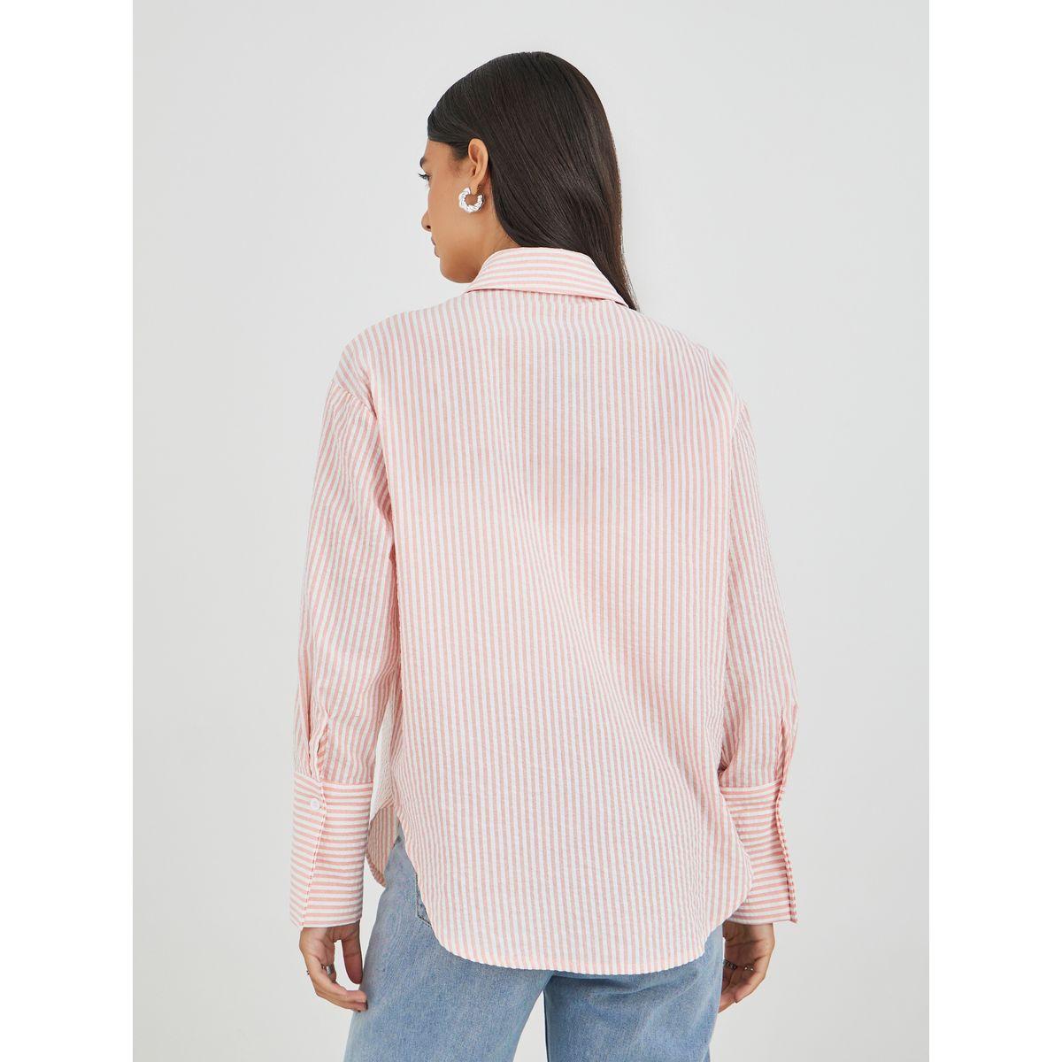 بلوزة مخططة بياقة سبريد وأكمام طويلة-women-clothing-shirtsandblouses-shirts-image-5