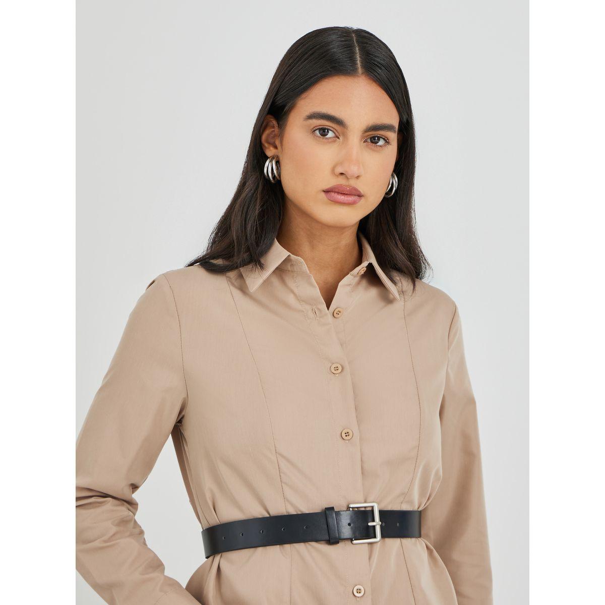 Styli Solid Long Sleeve Buttoned Shirt with Belt-women-clothing-shirtsandblouses-shirts-image-3
