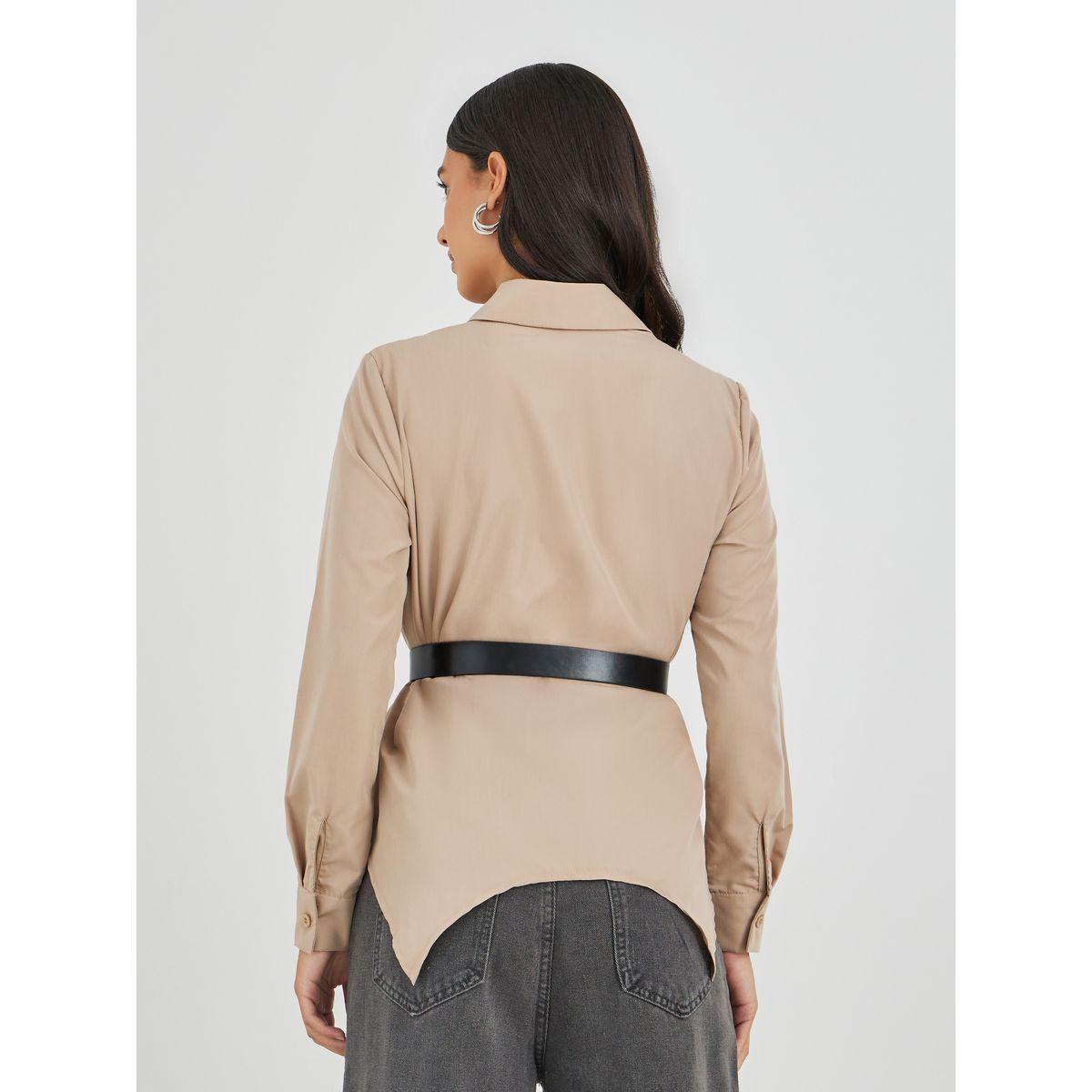 Styli Solid Long Sleeve Buttoned Shirt with Belt-women-clothing-shirtsandblouses-shirts-image-4