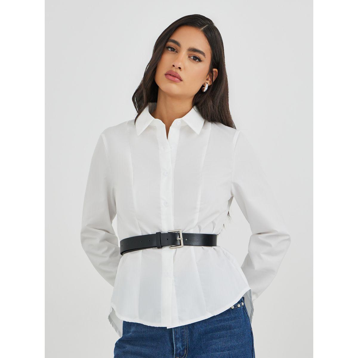 Styli Solid Long Sleeve Buttoned Shirt with Belt-women-clothing-shirtsandblouses-shirts-image-1