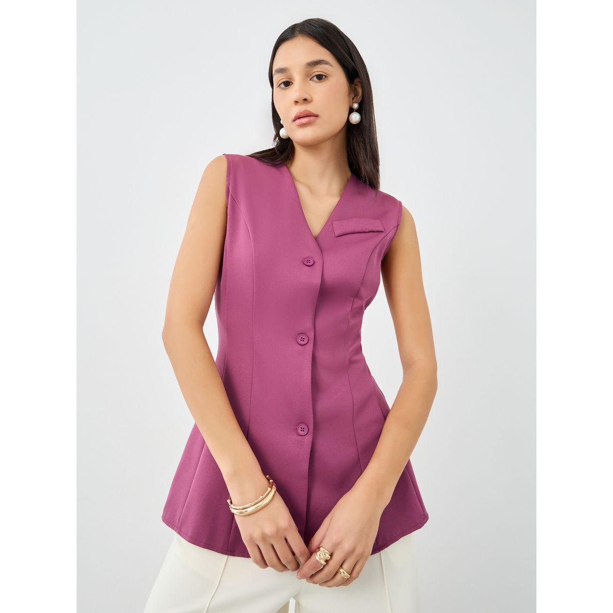 Styli Solid V-Neck Sleeveless Waistcoat-women-clothing-coatsandjackets-waistcoats-image-1