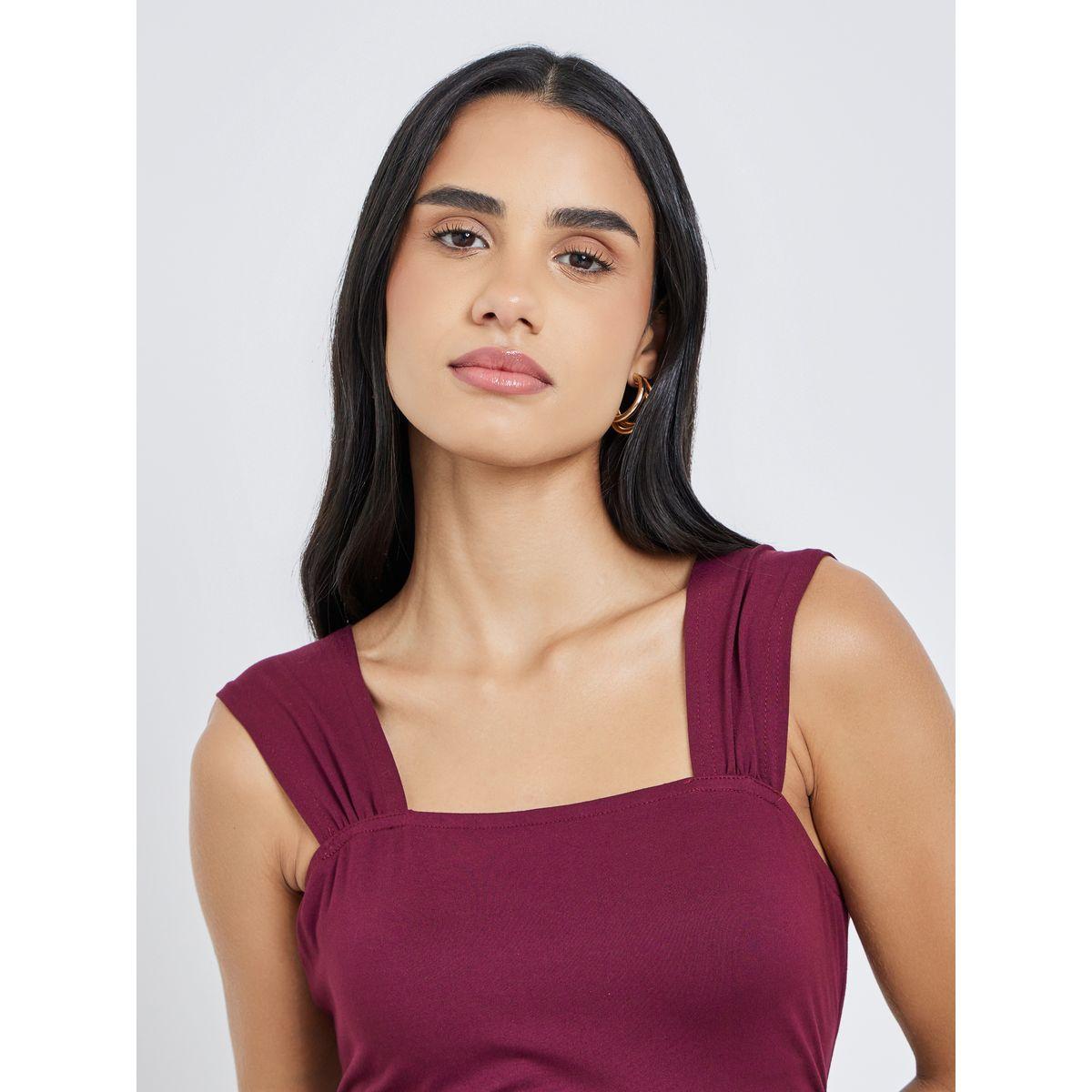 Styli Women Burgundy Square Neck Bodysuit-women-clothing-shirtsandblouses-blouses-image-4