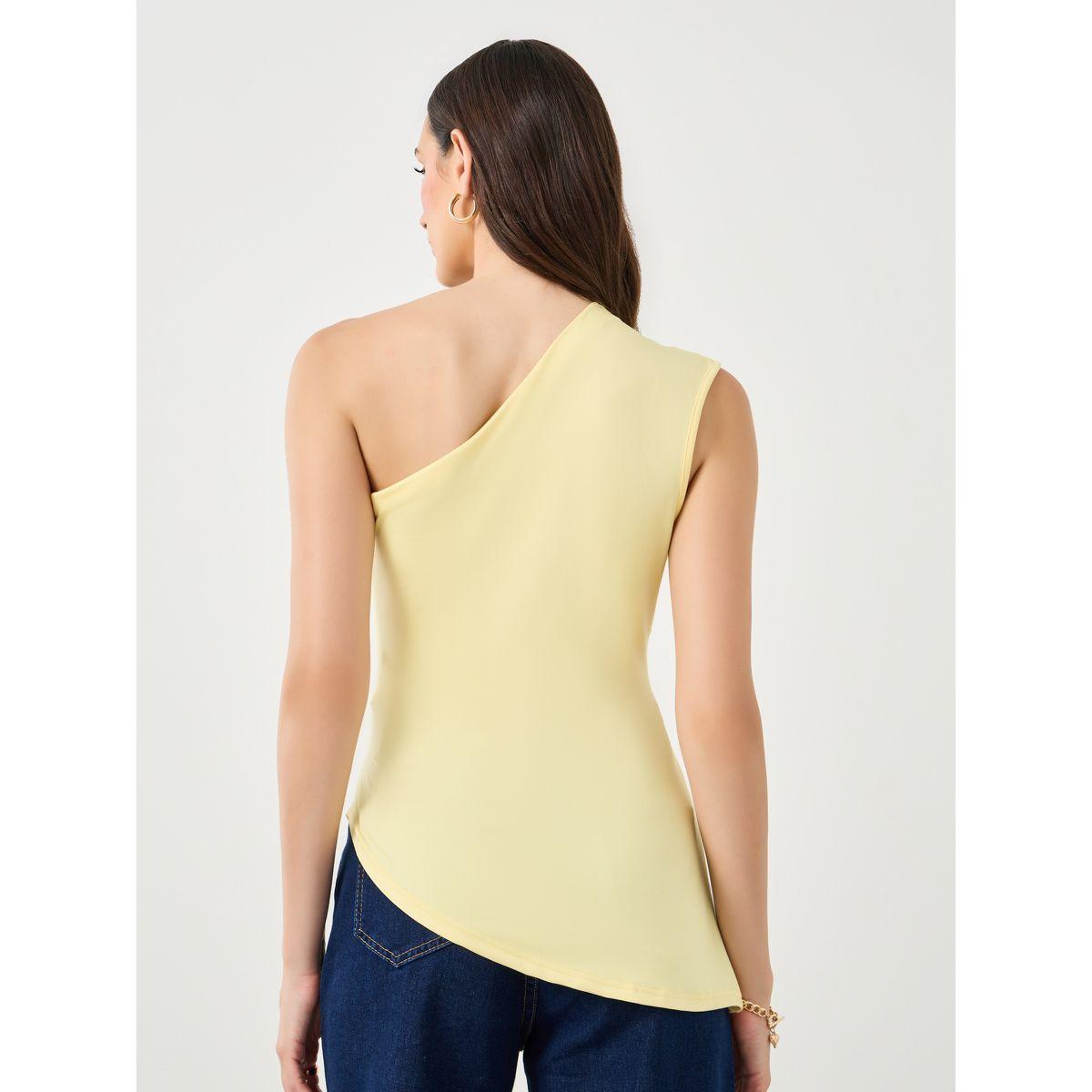 Styli Yellow Asymmetrical Neck Gathered Top-women-clothing-shirtsandblouses-blouses-image-4