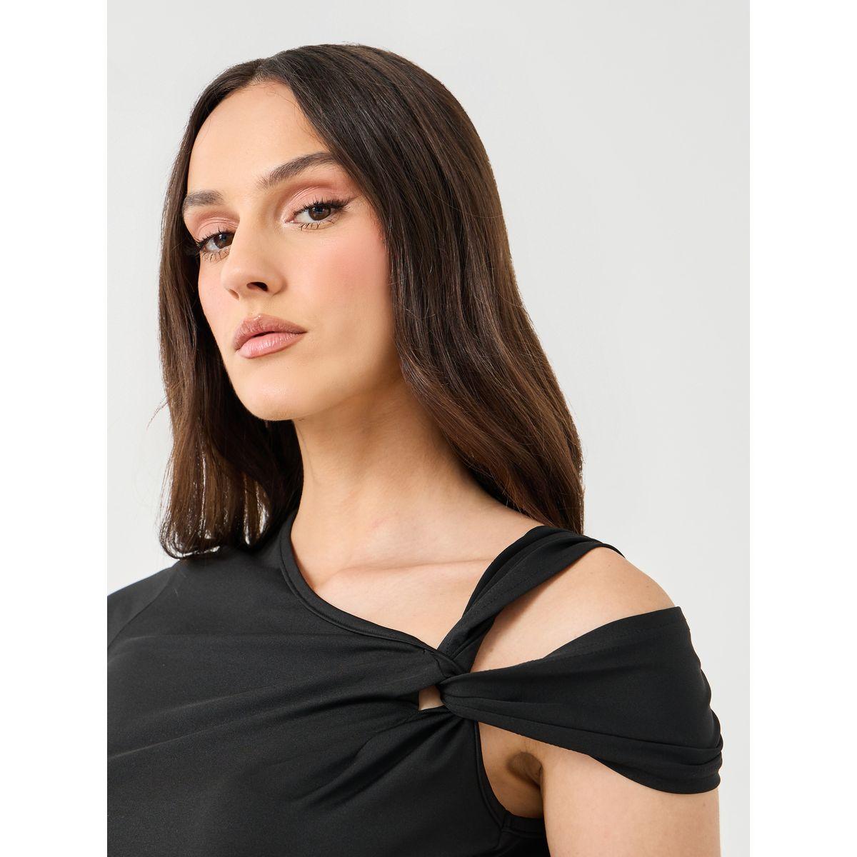 Styli Women Black Knot Detail Knit Top-women-clothing-tshirts-image-3