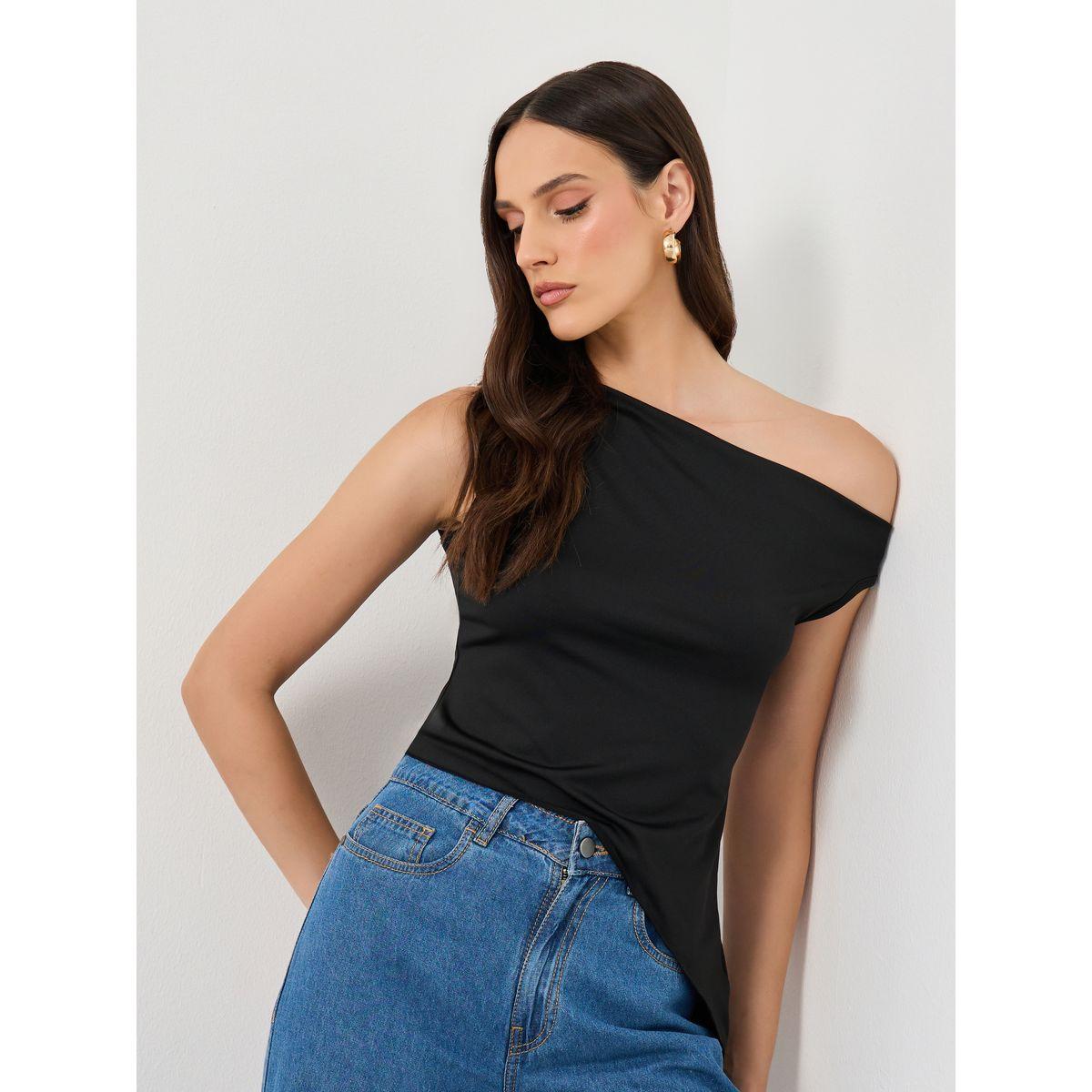 بلوزة محبوكة بتفاصيل كتف واحد-women-clothing-tshirts-image-1