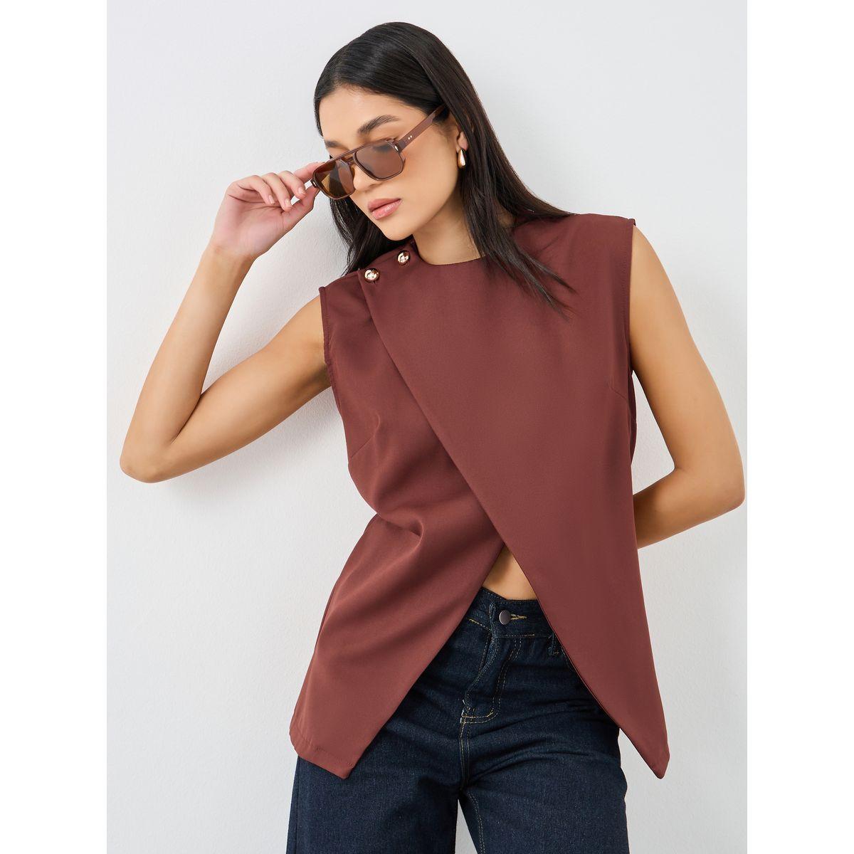 جيليه سادة بحافة غير متماثلة الطول-women-clothing-coatsandjackets-waistcoats-image-1