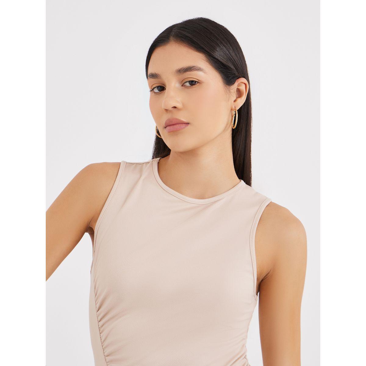 Styli Sleeveless Ruched Detail Round Neck Knit Top-women-clothing-tshirts-image-3