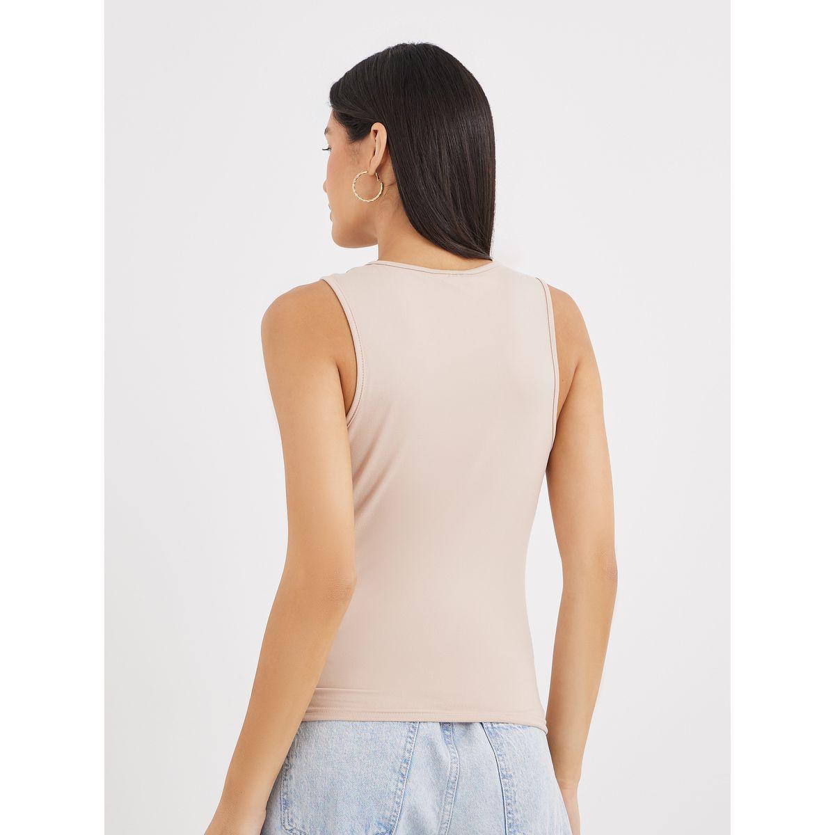 بلوزة محبوكة بدون أكمام مع تفاصيل مزمومة-women-clothing-tshirts-image-4
