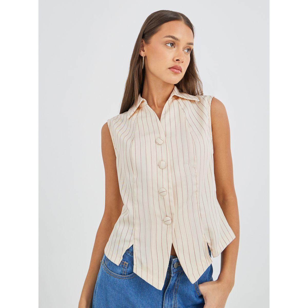 Styli Striped Front Button Waistcoat-women-clothing-coatsandjackets-waistcoats-image-3