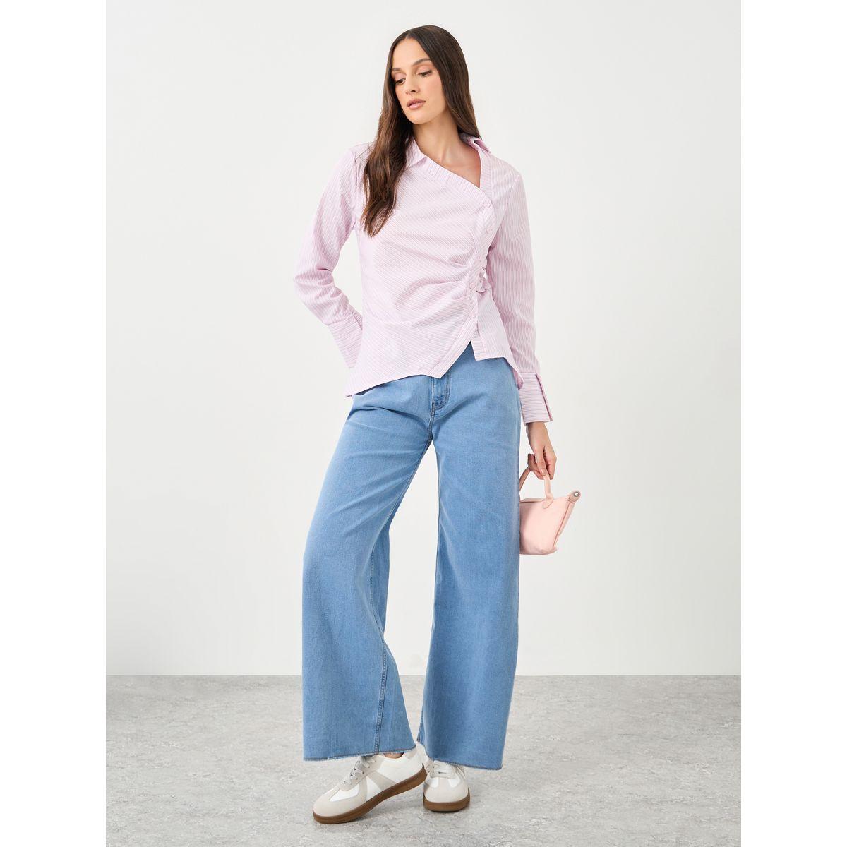 بلوزة مخططة بياقة غير متماثلة-women-clothing-shirtsandblouses-shirts-image-2