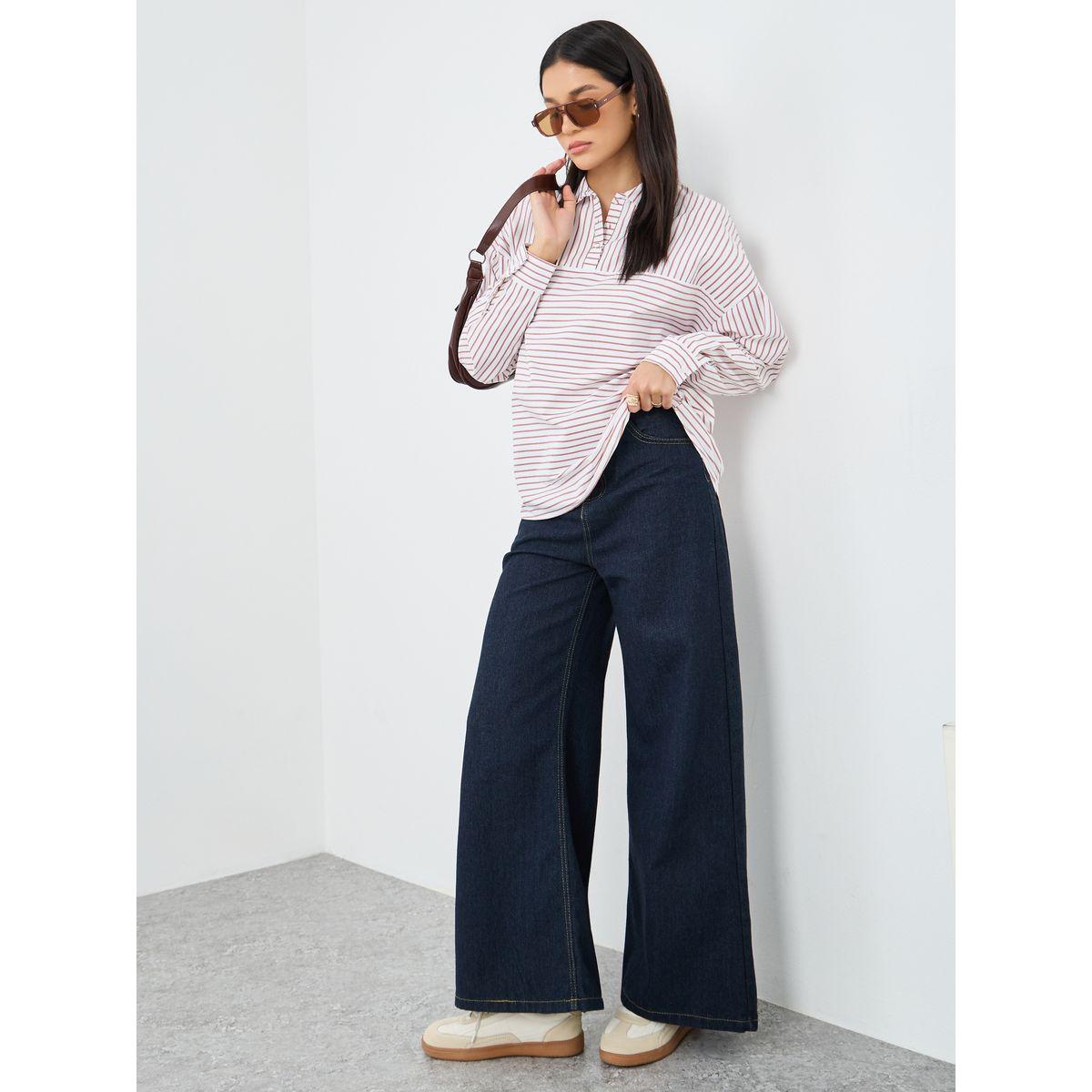 بلوزة طويلة مخططة بأكمام طويلة وأزرار-women-clothing-shirtsandblouses-shirts-image-6