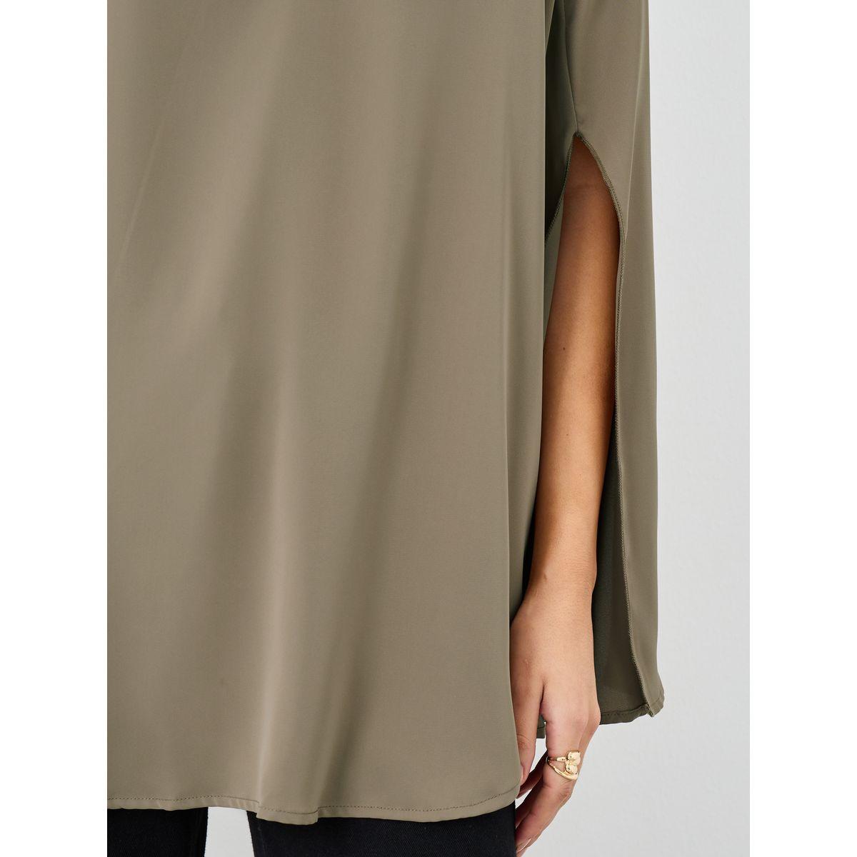 Styli Women Brown Slit Sleeve Oversized Shirt-women-clothing-shirtsandblouses-shirts-image-3