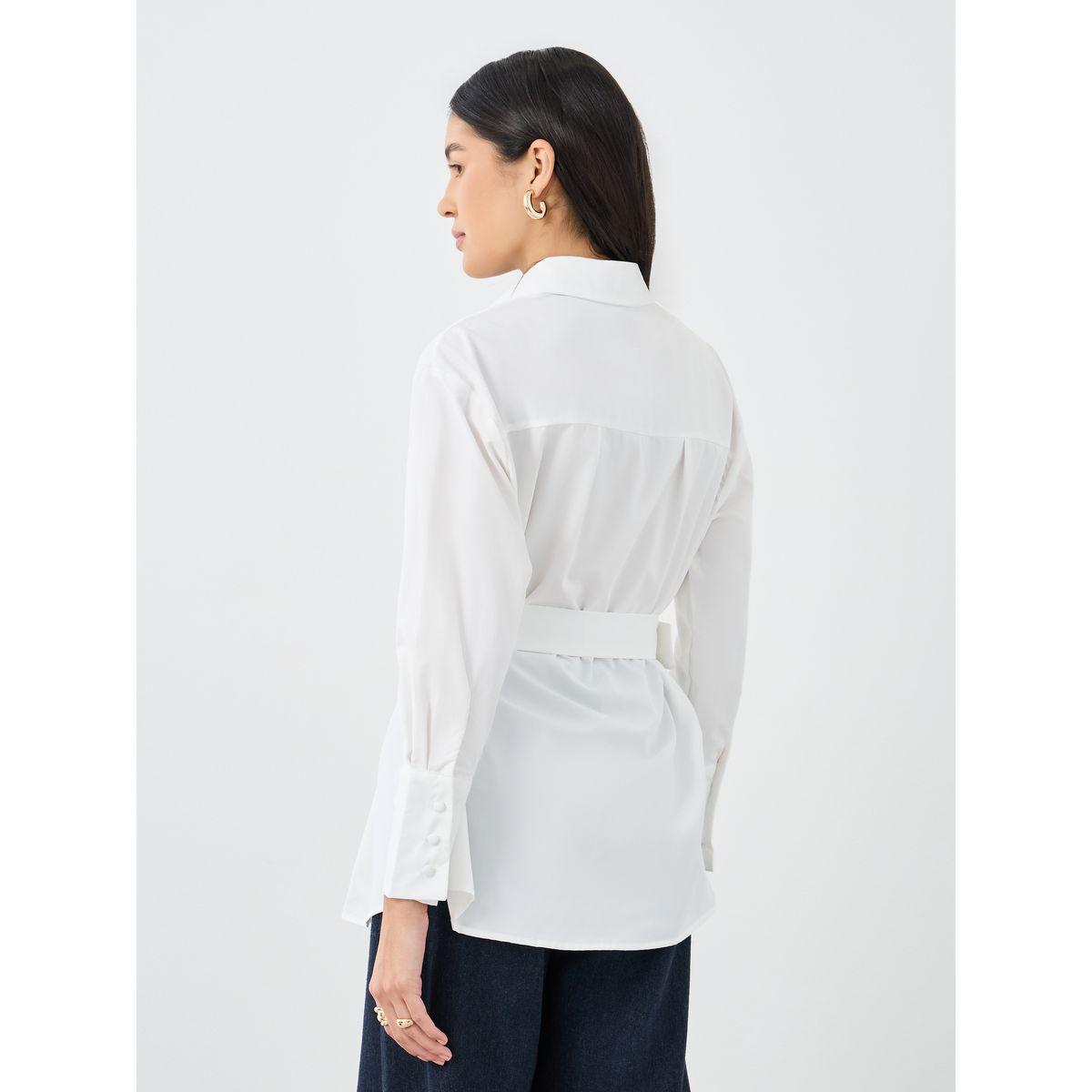 بلوزة سادة بأكمام طويلة وحزام خصر-women-clothing-shirtsandblouses-shirts-image-4